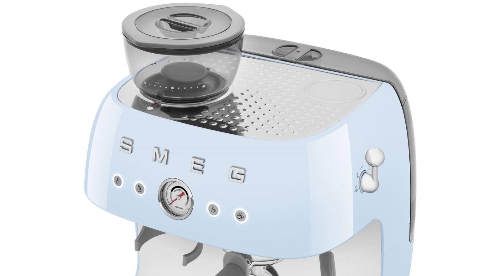 Smeg Beans on Board Espresso Coffee Machine with Grinder Pastel Blue Harvey Norman