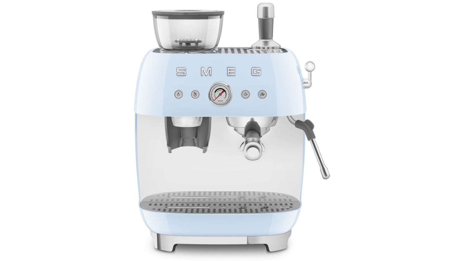 Smeg Beans on Board Espresso Coffee Machine with Grinder Pastel Blue Harvey Norman