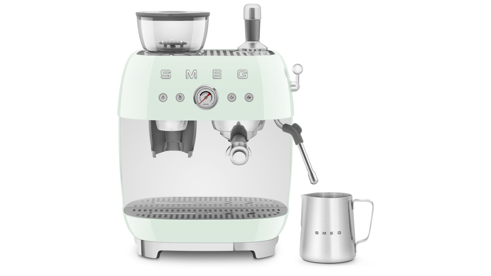 Smeg Beans on Board Espresso Coffee Machine with Grinder Pastel Green Harvey Norman