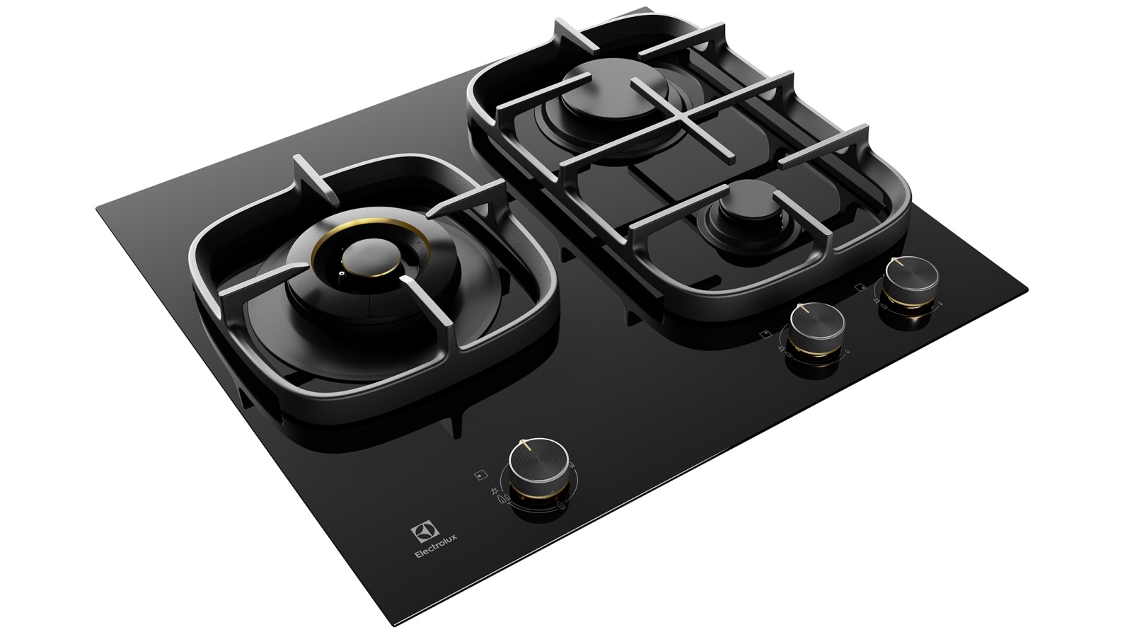 Electrolux 600mm UltimateTaste 900 3 Burner Black Ceramic Glass Gas