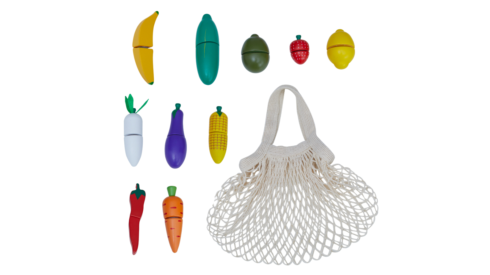Teamson Kids Little Chef Frankfurt Cuttable Play Food Set with Filet Net Market Bag - Multi-Coloured