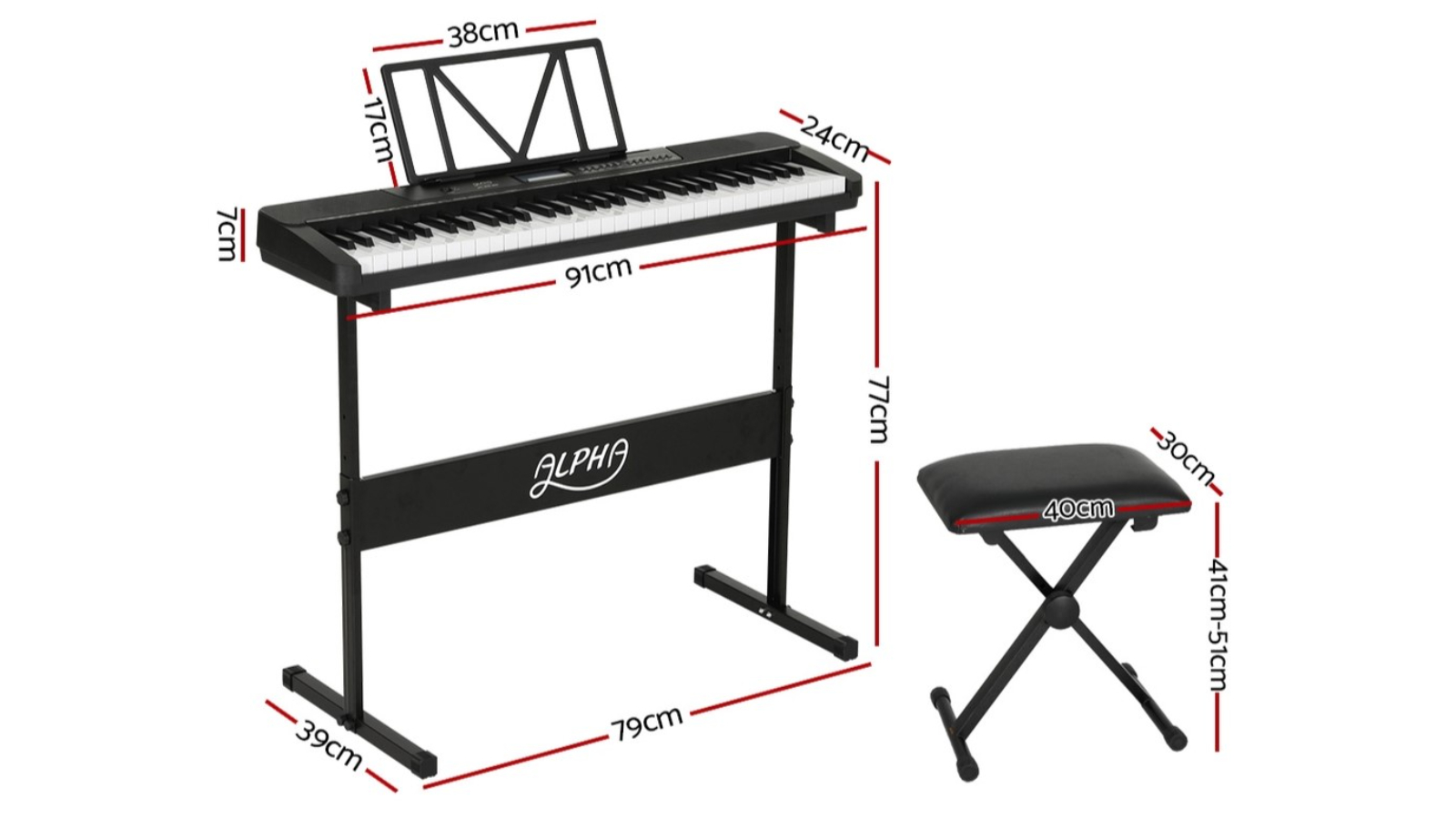 Alpha 61-Key Electronic Piano Keyboard with Touch Stand Stool