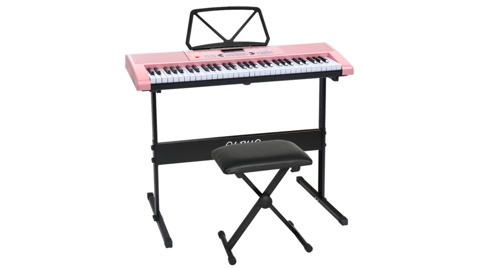 Alpha 61-Key Electronic Piano Keyboard with Stand Stool - Pink