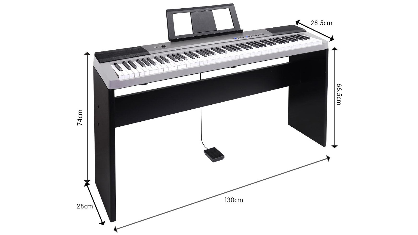 Karrera 88 Keys Keyboard with Stand Music Sheet Pedal Silver Harvey