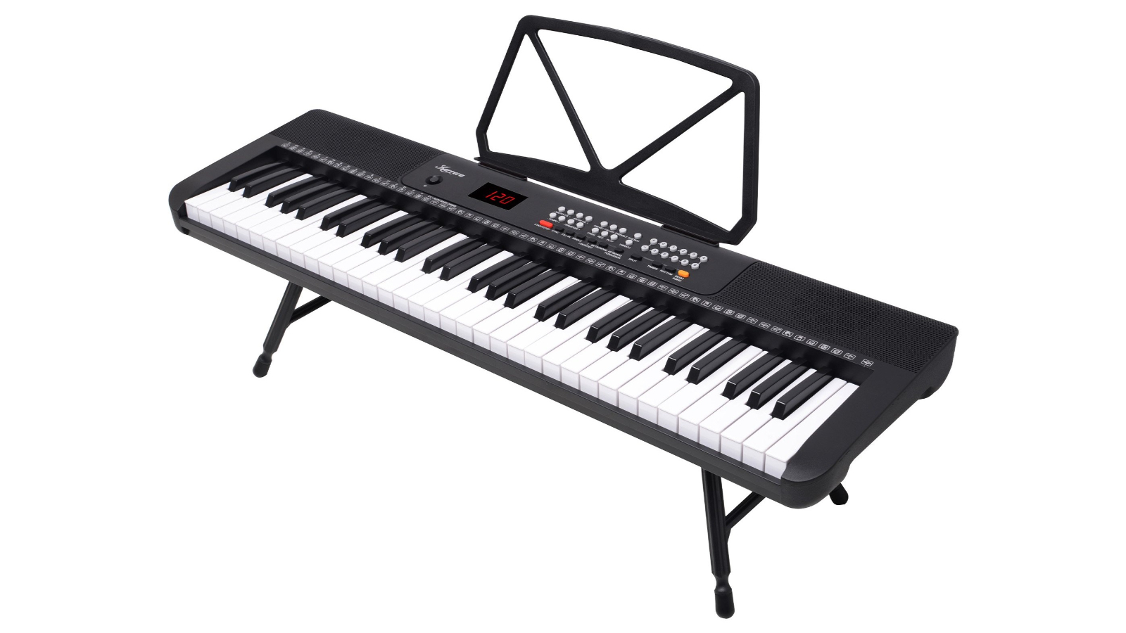 Karrera 61 Key Electronic Piano Keyboard with LED and Folding Stand - Black