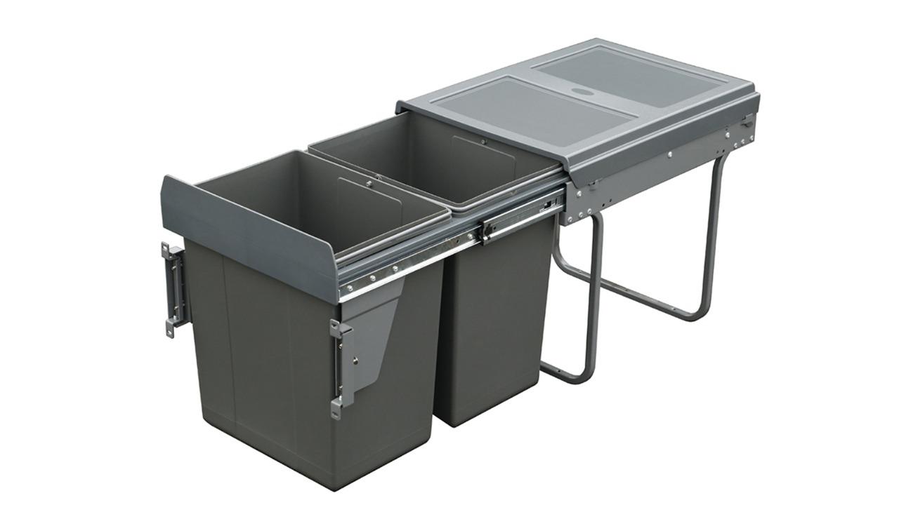 Elite Domestique 40 Litre Dual Pull Out Rubbish Bin with Soft Close for a 40cm Cabinet - Optional Door Bracket