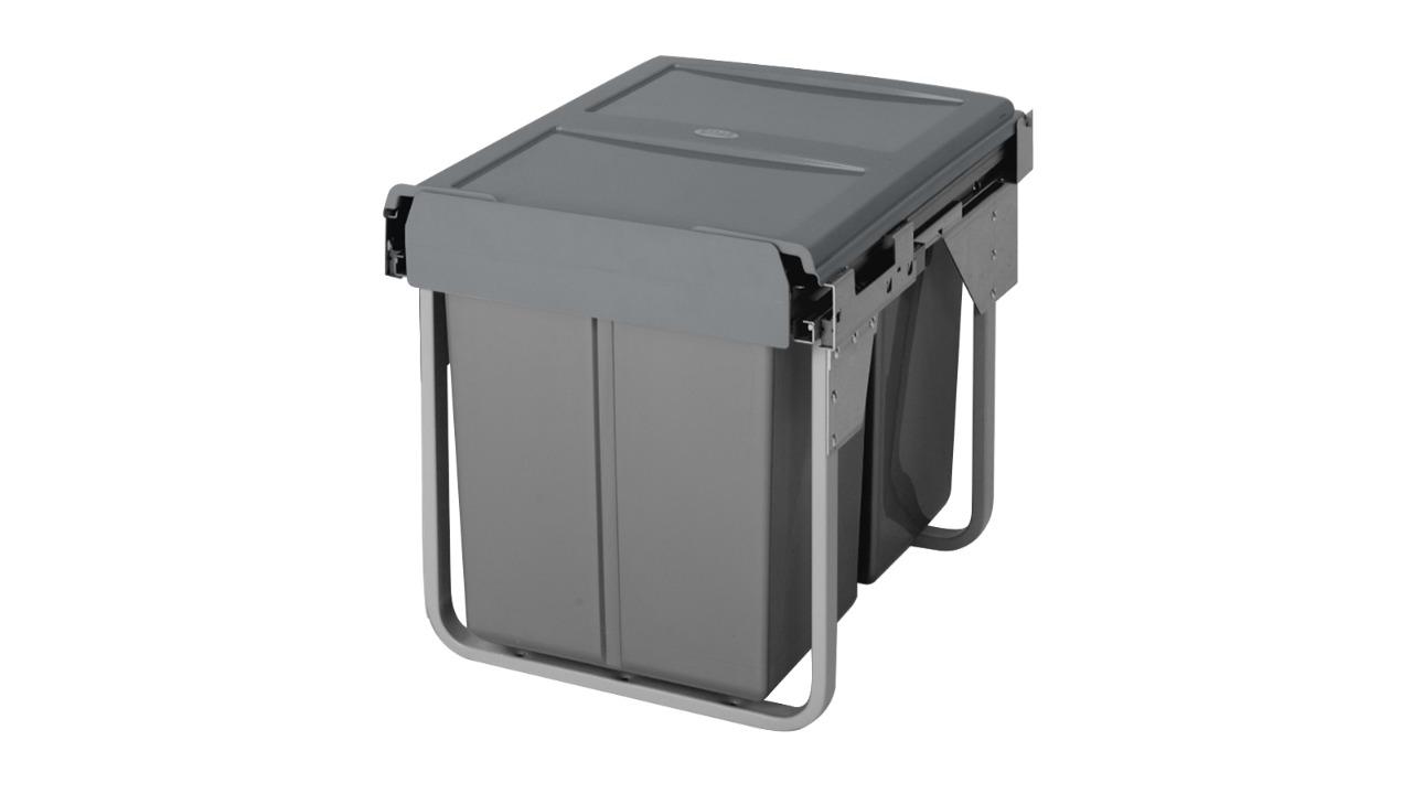 Elite Domestique 40 Litre Dual Pull Out Rubbish Bin with Soft Close for a 45cm Cabinet - Optional Door Bracket
