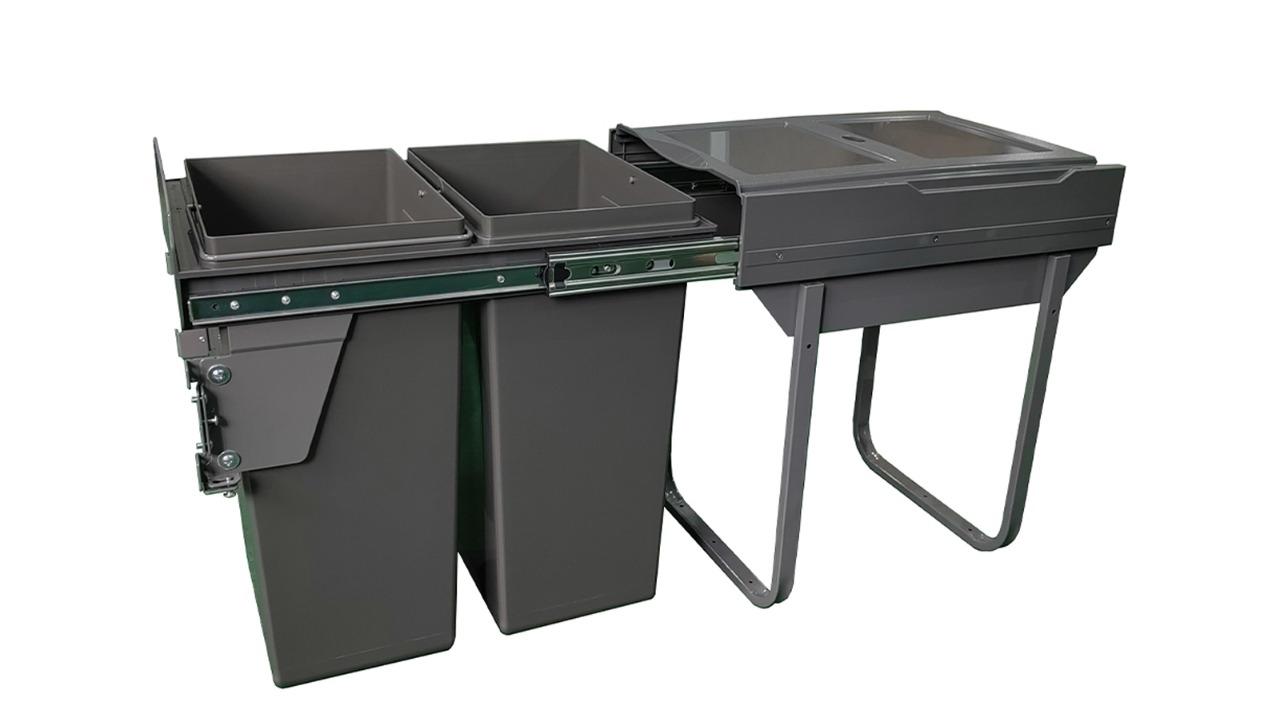Elite Domestique PLUS 60 Litre Dual Pull Out Rubbish Bin with Soft Close for a 45cm Cabinet - Optional Door Bracket