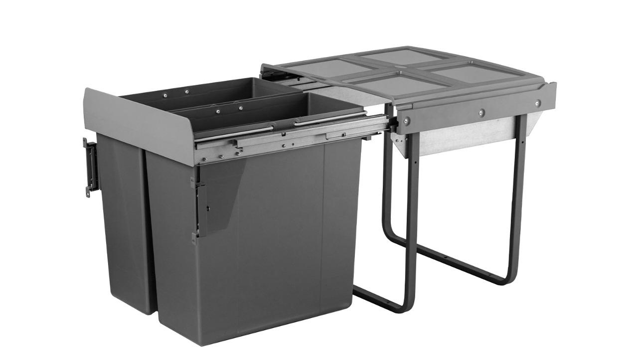 Elite Domestique 68 Litre Dual Pull Out Rubbish Bin with Soft Close for a 60cm Cabinet - Optional Door Bracket