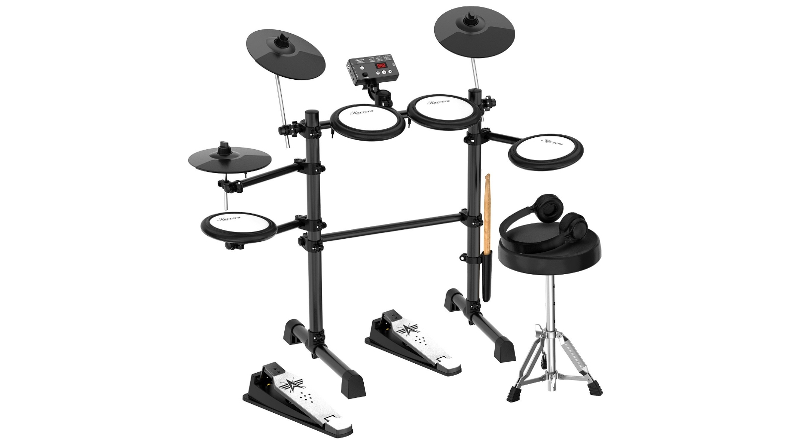 Karrera TDX-16 Electronic Drum Kit with LCD Toms Snares Quiet Mesh Pads & Pedals