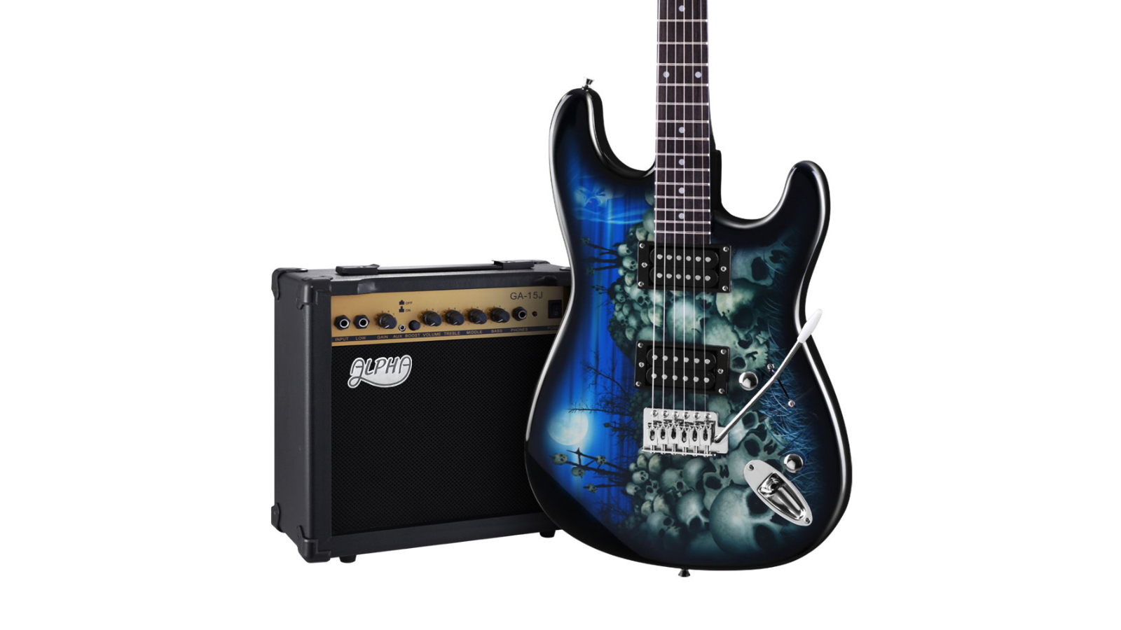 Alpha Electric Guitar with Amplifier Tuner Set - Black and Blue