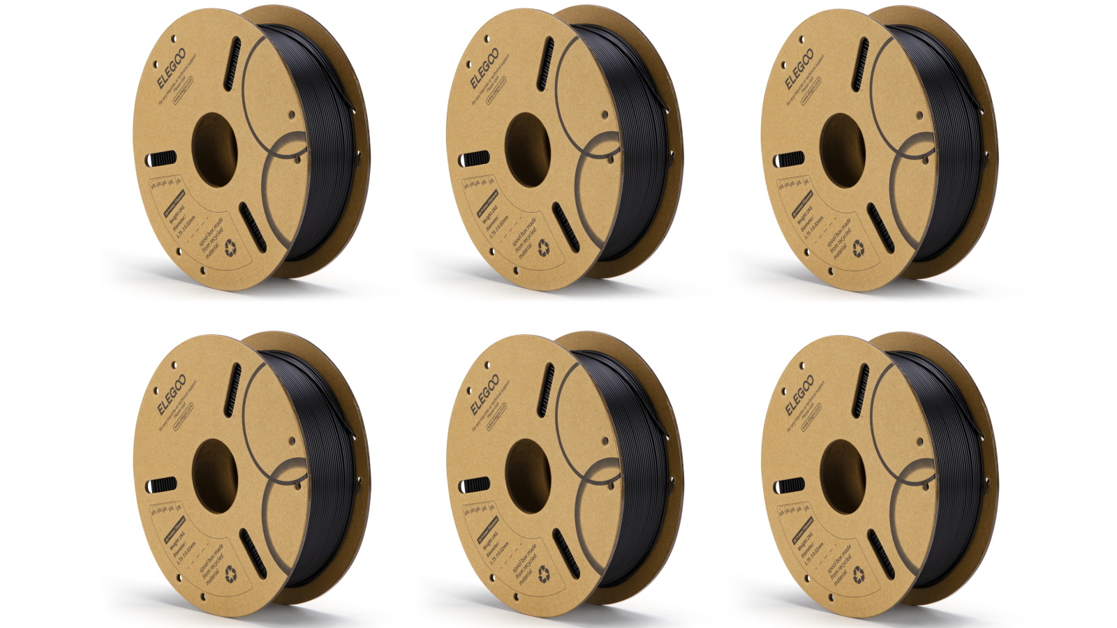 Elegoo PLA Black 1.75mm 1kg 3D Printer Filament - 6 Pack