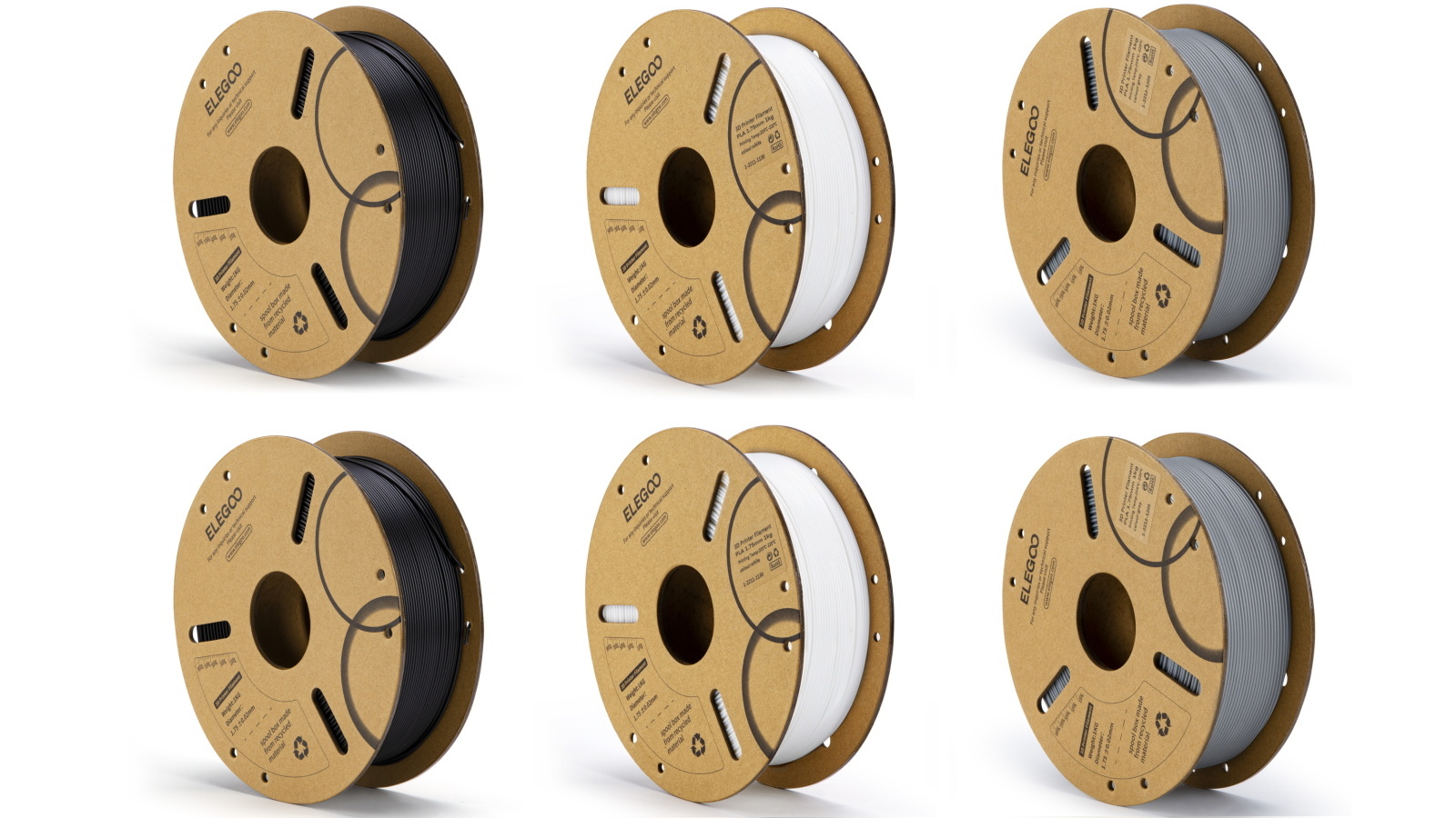 Elegoo PLA Greyscale 1.75mm 1kg 3D Printer Filament - 6 Pack