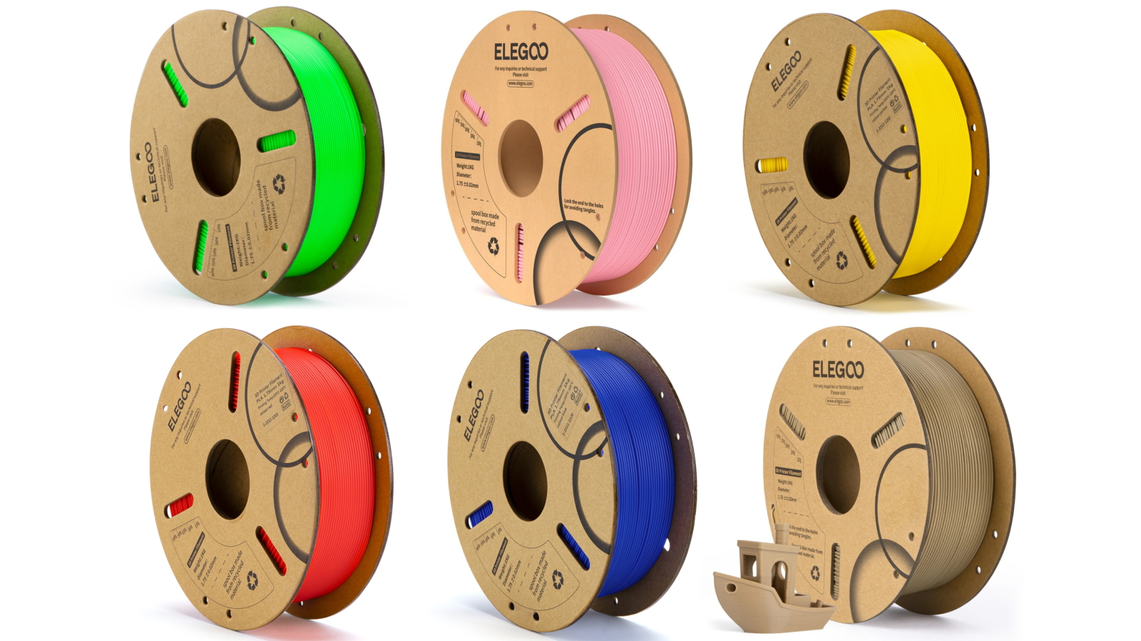 Elegoo PLA Colours 1.75mm 1kg 3D Printer Filament - 6 Pack