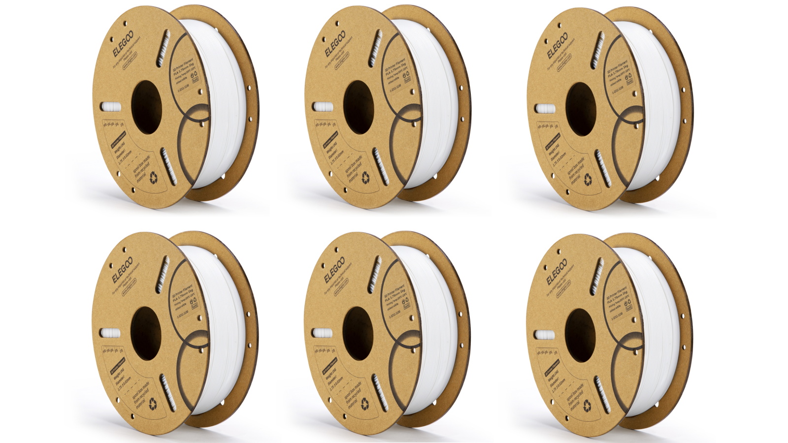 Elegoo PLA White 1.75mm 1kg 3D Printer Filament - 6 Pack