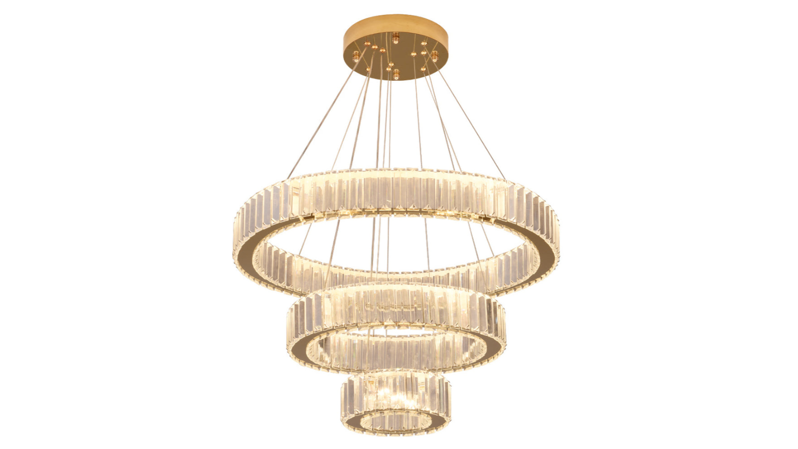 Eli & Co. Lighting Vela Tiered 3-Ring Gold Finish Crystal Chandelier