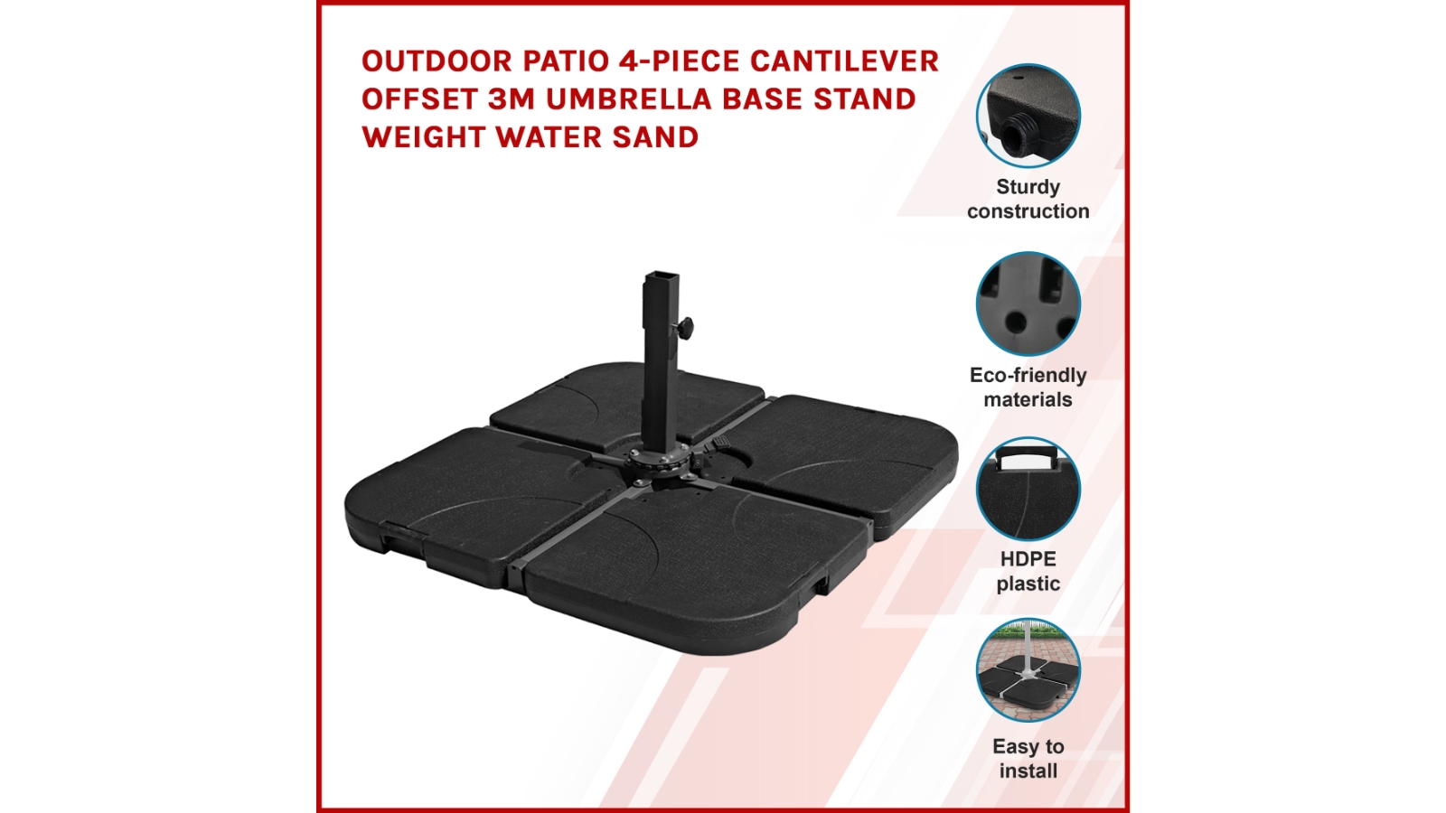 Serrano Outdoor Patio 4Piece Cantilever Offset 3M Umbrella Base Stand