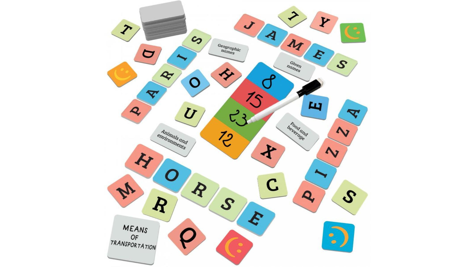 Ludic Words in Mind Cards Game Tiles with Marker Family - 7 year+