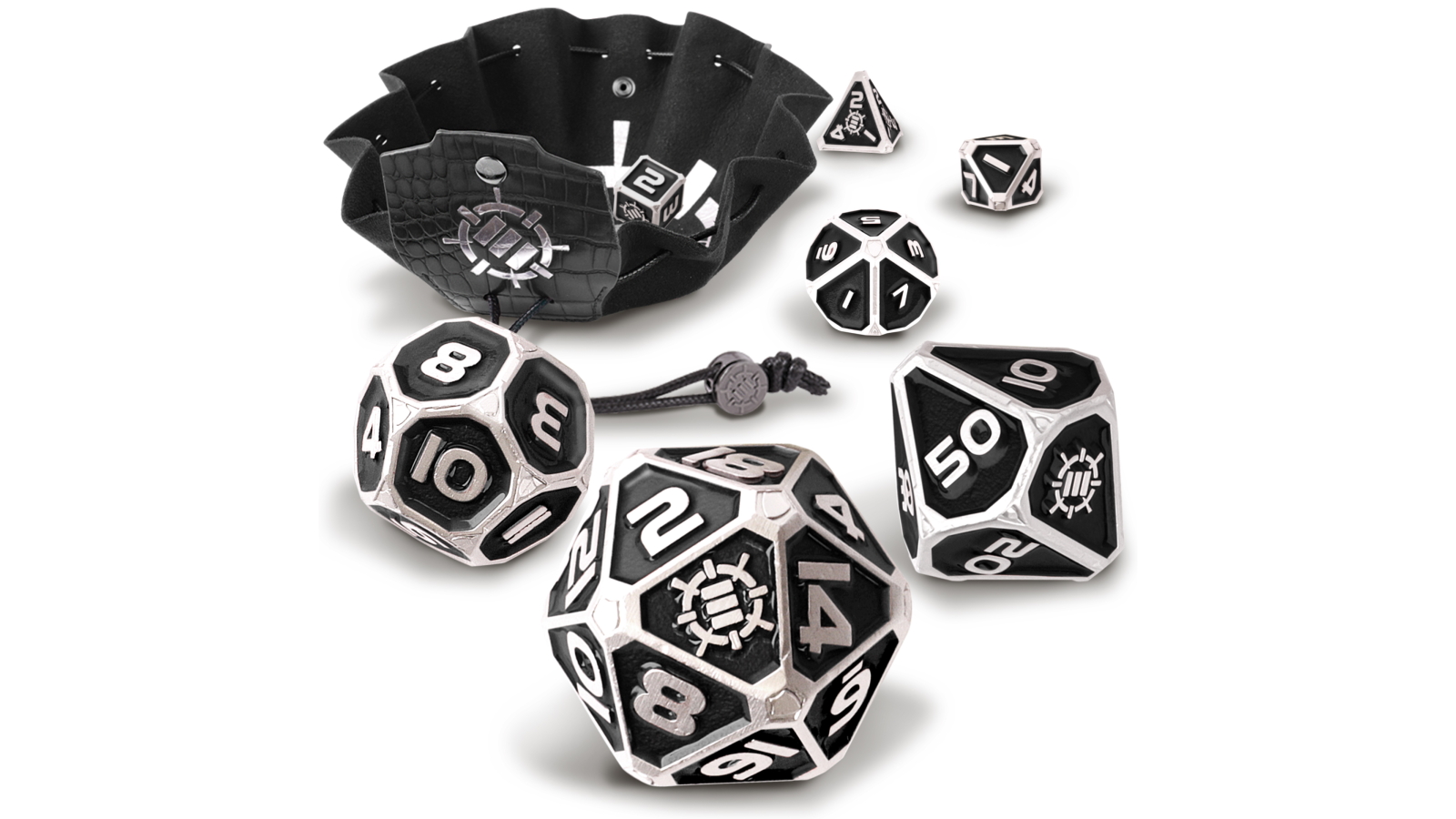 Enhance Tabletop Collectors 7-Piece Metal RPG Dice Set - Black