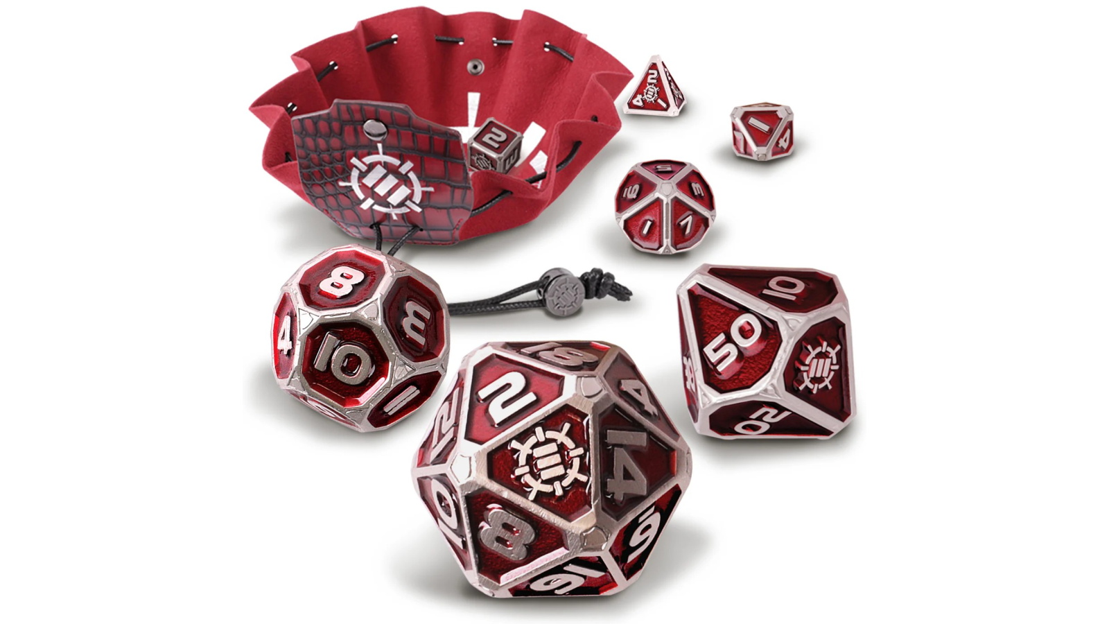 Enhance Tabletop Collectors 7-Piece Metal RPG Dice Set - Red