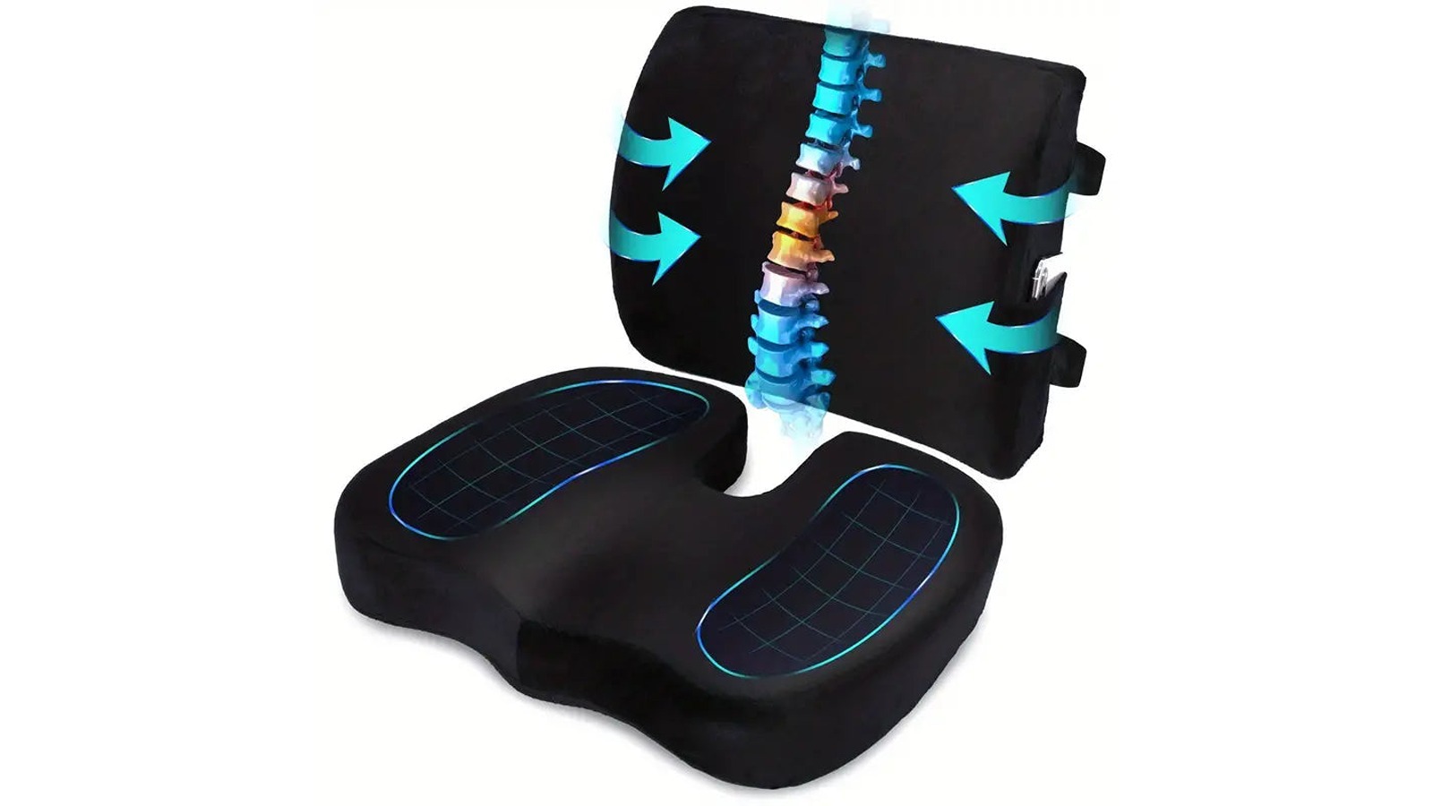 TM Orthopedic Memory Foam Seat Cushion and Lumbar Support Pillow Set