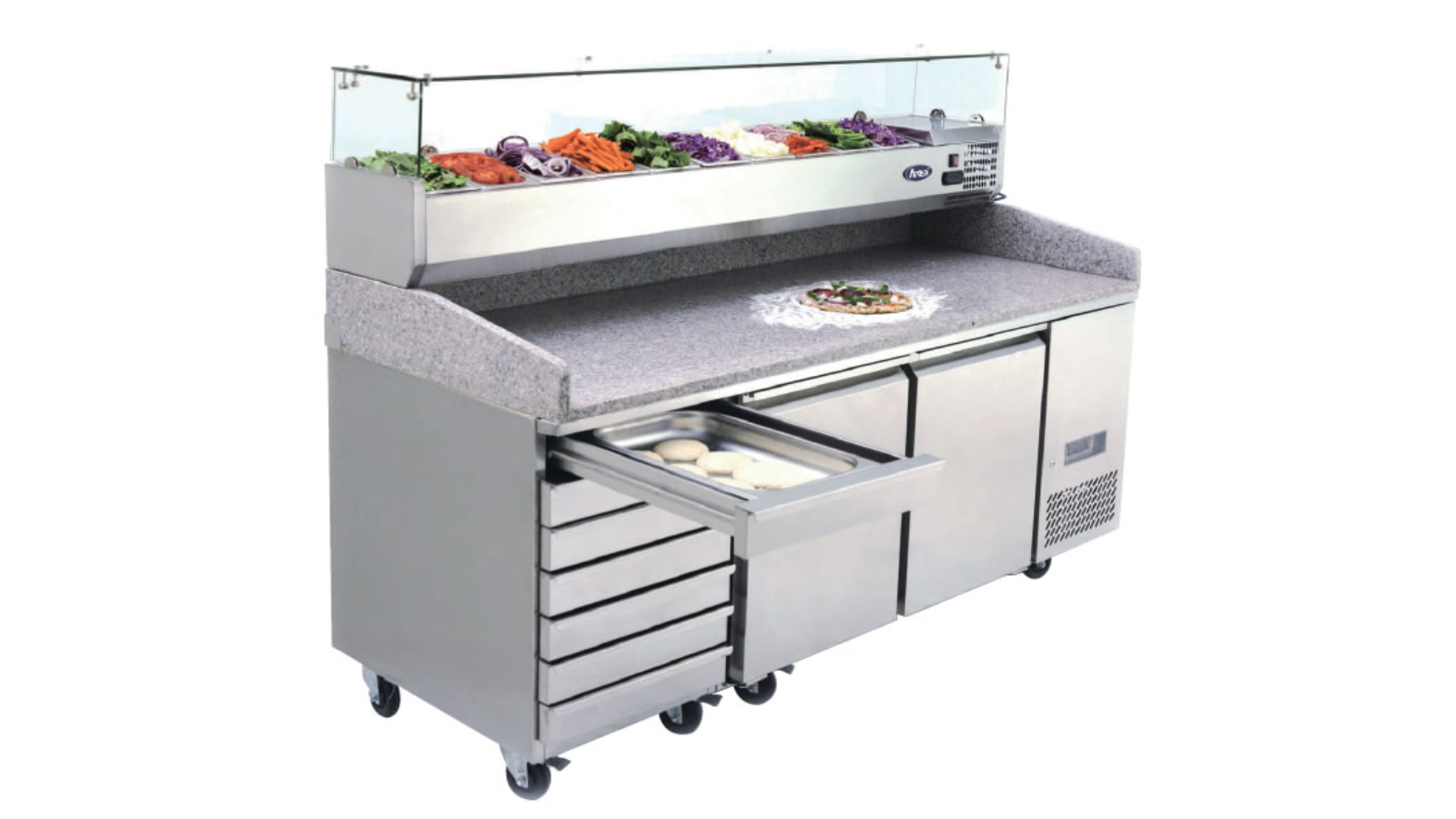 Atosa Commercial 2-Door Pizza Table Fridge with Drawer