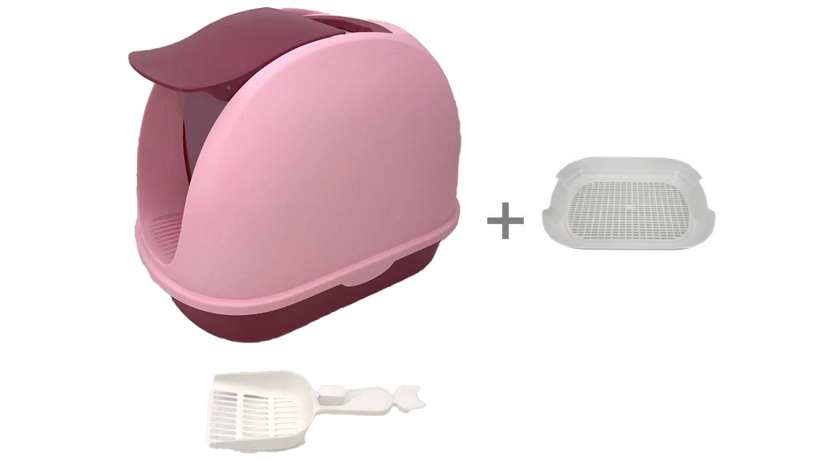 YES4PETS Portable Hooded Cat Toilet Litter Box Tray House With Scoop and Grid Tray - Pink
