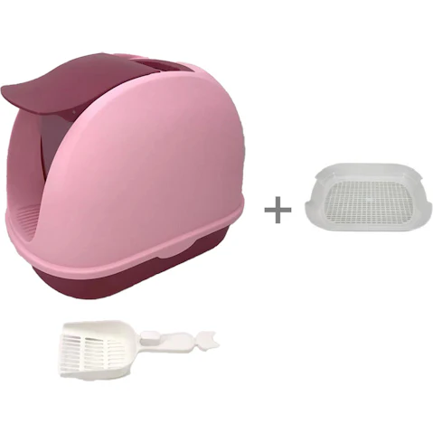 YES4PETS Portable Hooded Cat Toilet Litter Box Tray House With Scoop and Grid Tray - Pink
