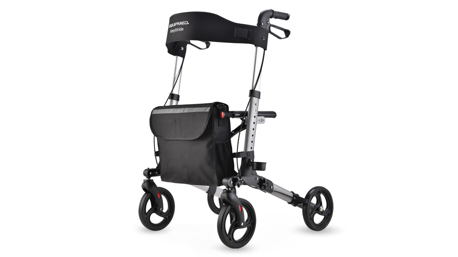 Equipmed Aluminium Foldable Walking Frame Rollator with Bag and Seat - Silver