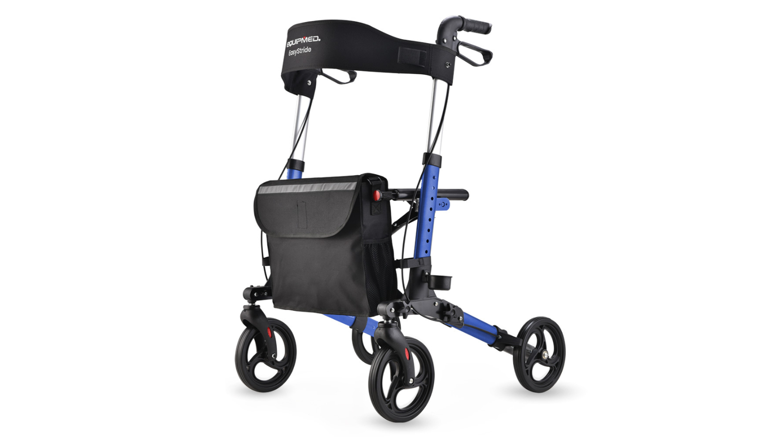 Equipmed Aluminium Foldable Walking Frame Rollator with Bag and Seat - Blue
