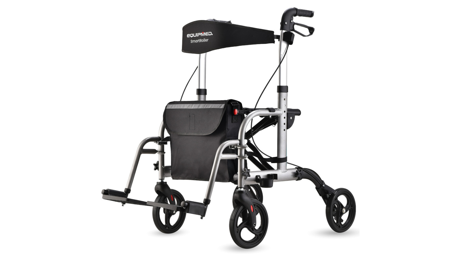 Equipmed 2-in-1 Folding Rollator Wheelchair Adjustable Mobility Walker - Silver