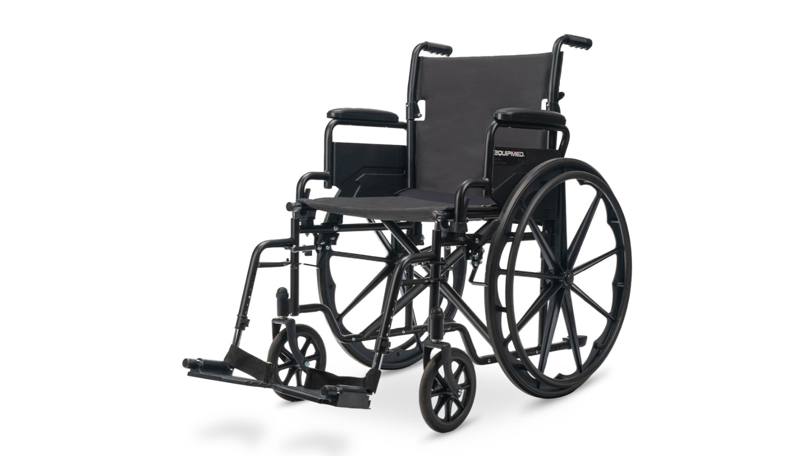 Equipmed 136kg Retractable Armrest 24inch Portable Folding Wheelchair - Black