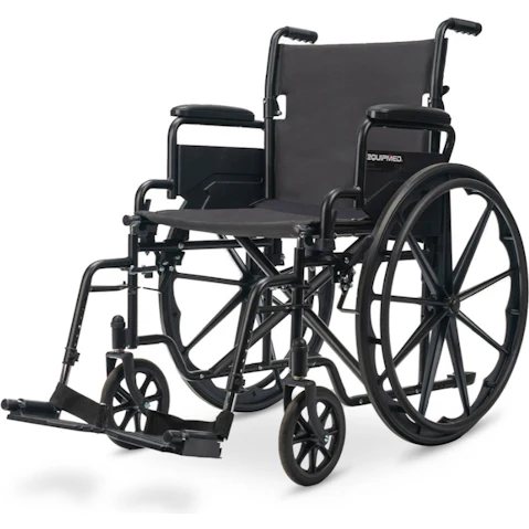 Equipmed 136kg Retractable Armrest 24inch Portable Folding Wheelchair - Black