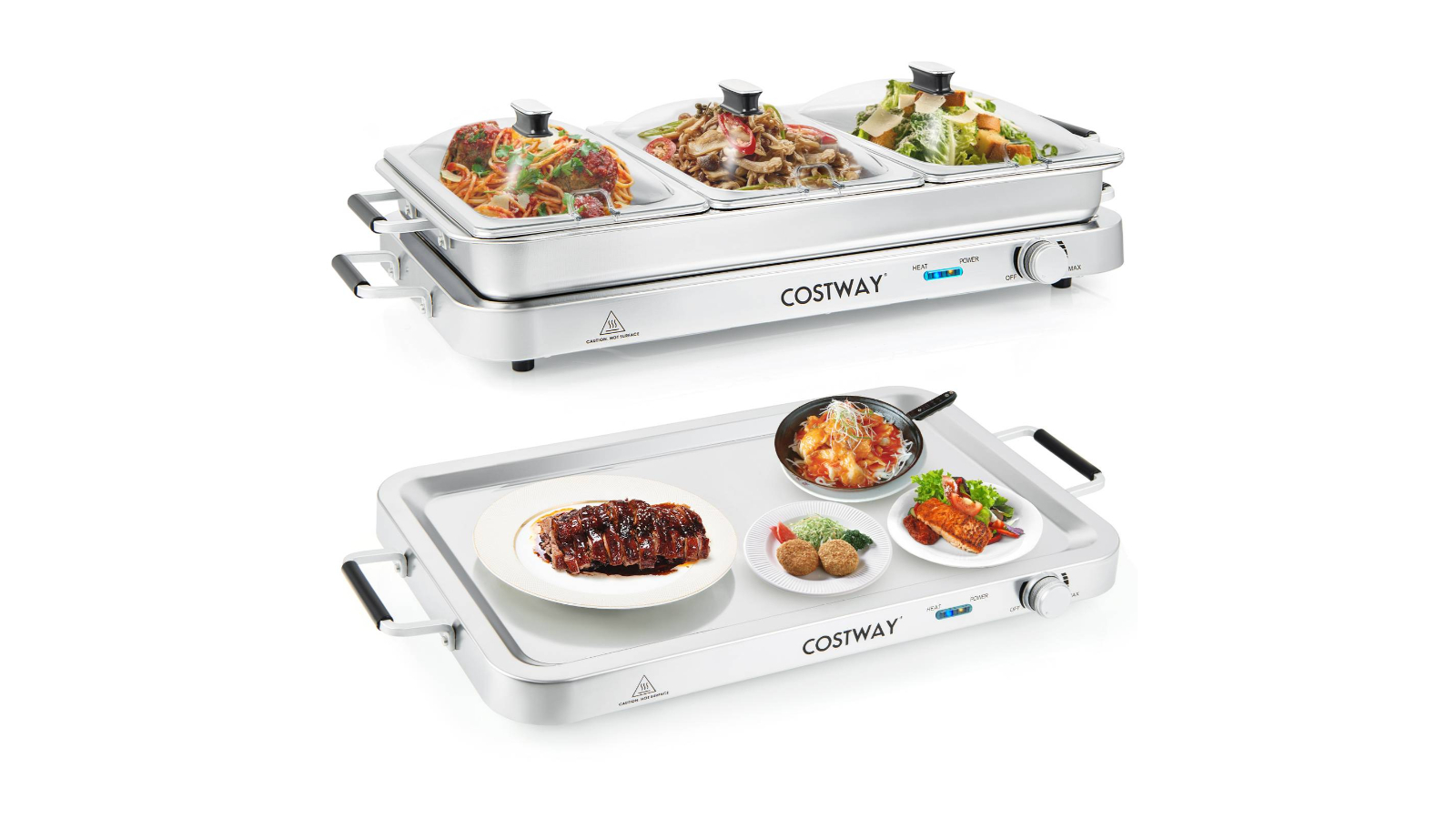 Costway Stainless Steel Buffet Food Warmer and Platter Electric Warming Tray - Silver