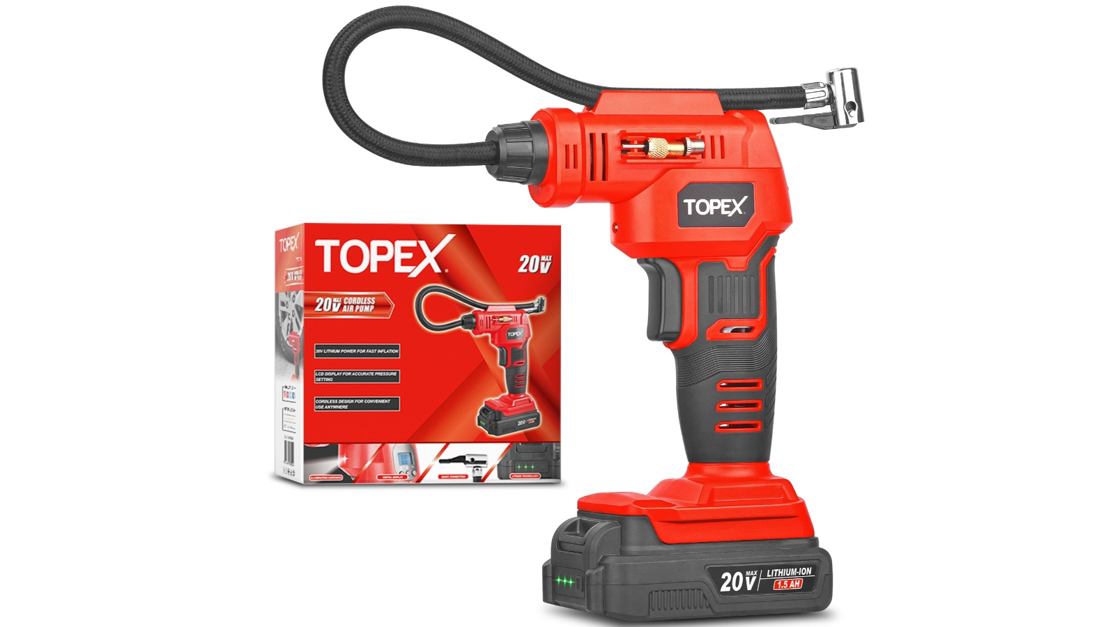 Topex 20V Cordless Air Compressor Car Tyre Inflator with Digital Pressure Gauge LED Light