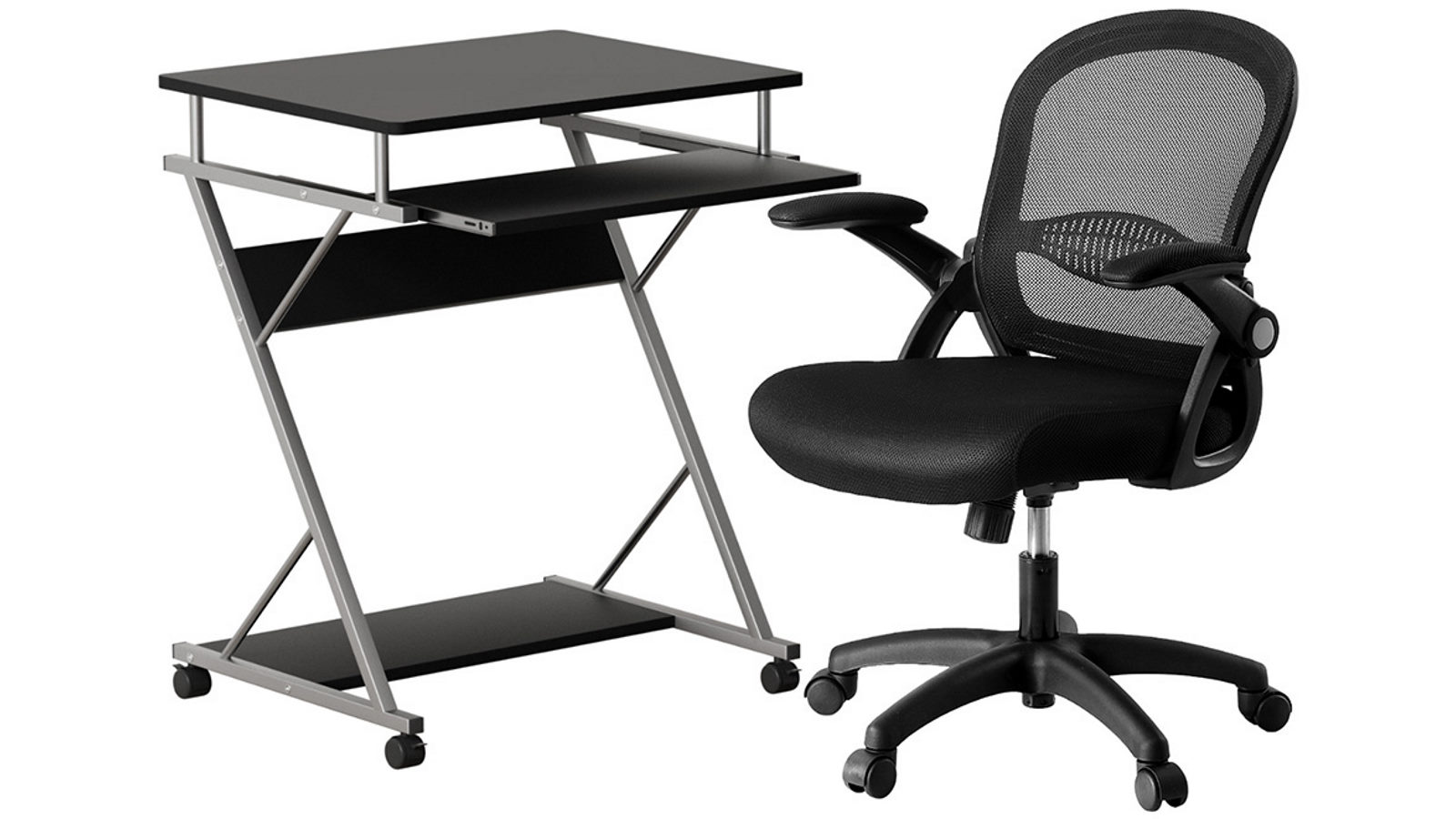 Artiss Computer Desk Office Chair Set and Keyboard Shelf - Black