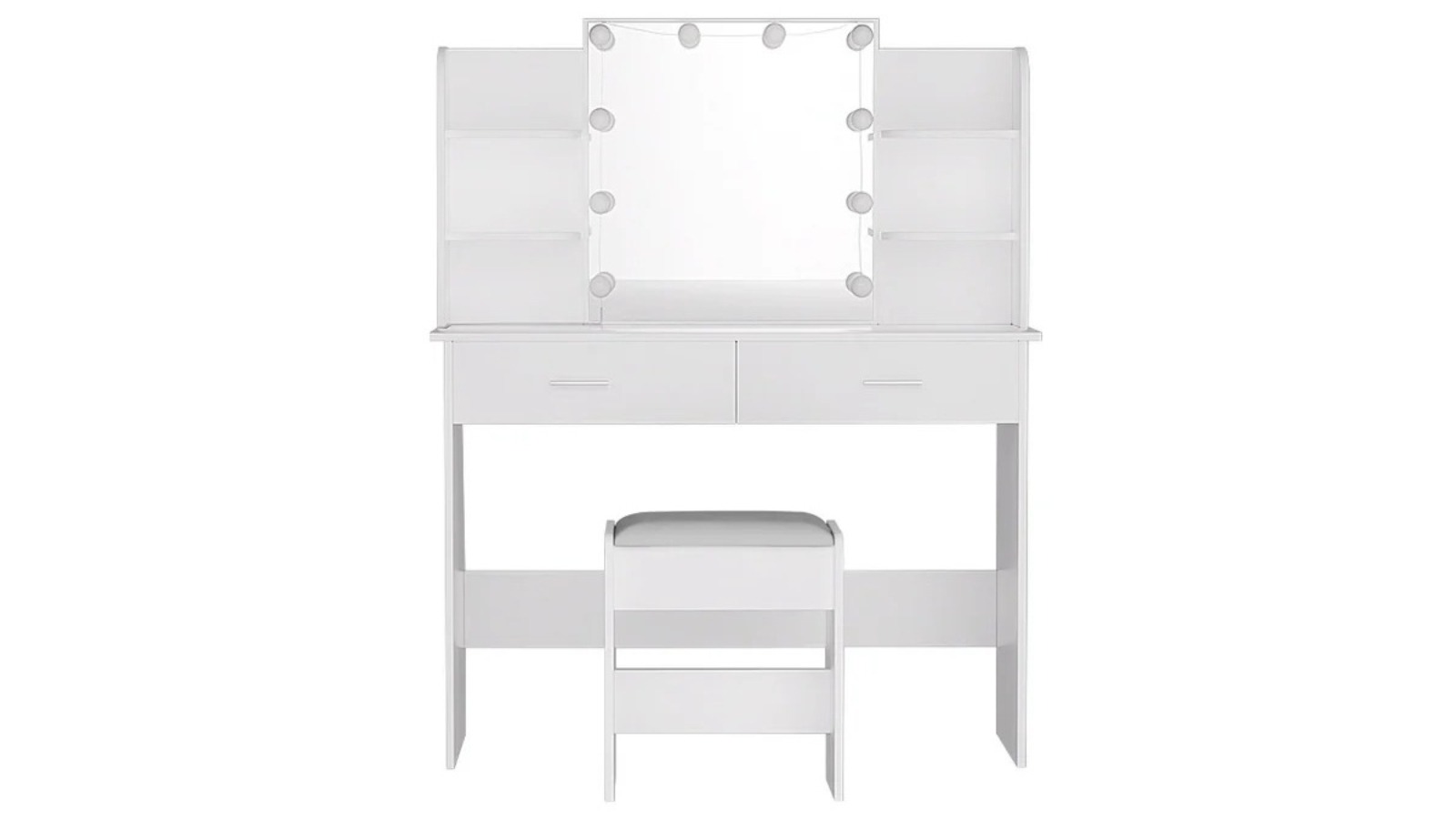Artiss White Dressing Table Set with Stool and 10 LED Bulb