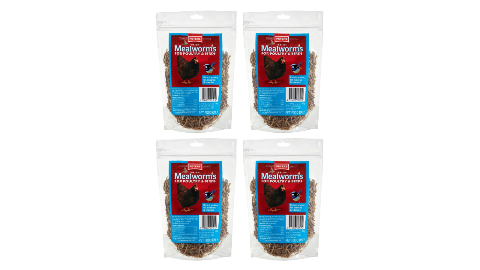Peters 4 Piece Dried Mealworms for Poultry and Birds - 100g