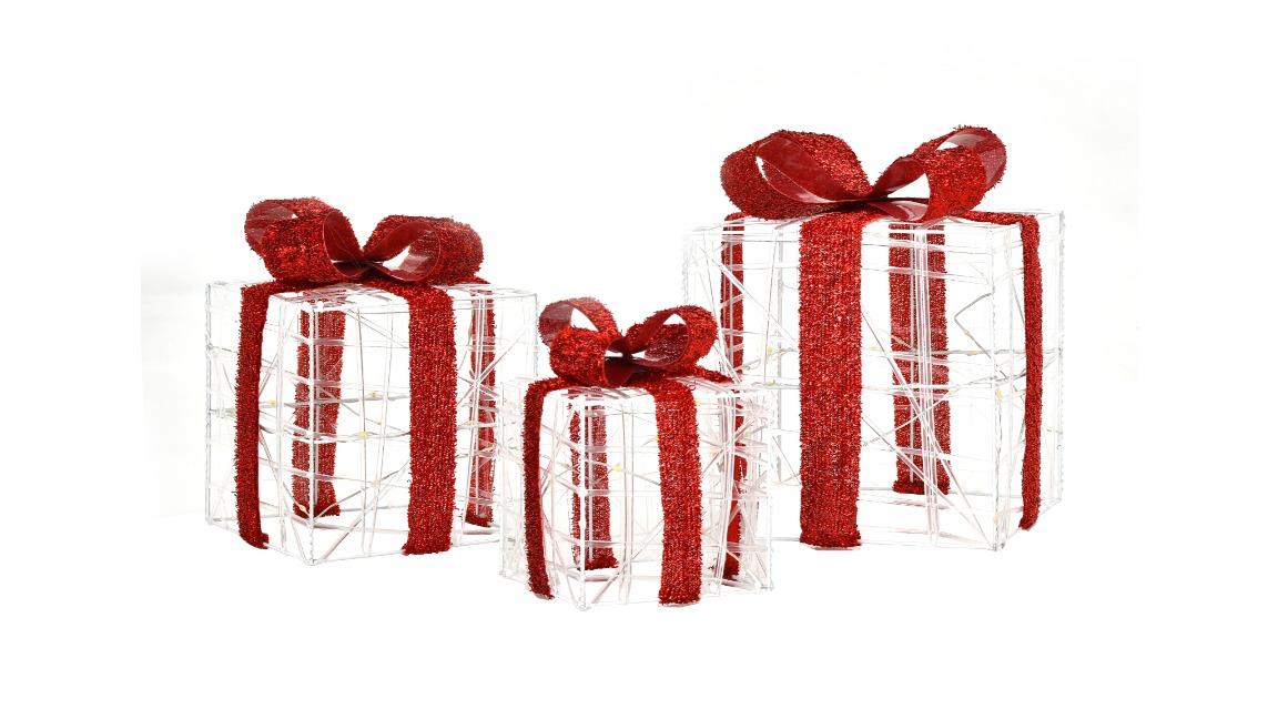 Costway Pack of 3 Gift Present Box 60 LED Light Pre-Lit Christmas Decoration