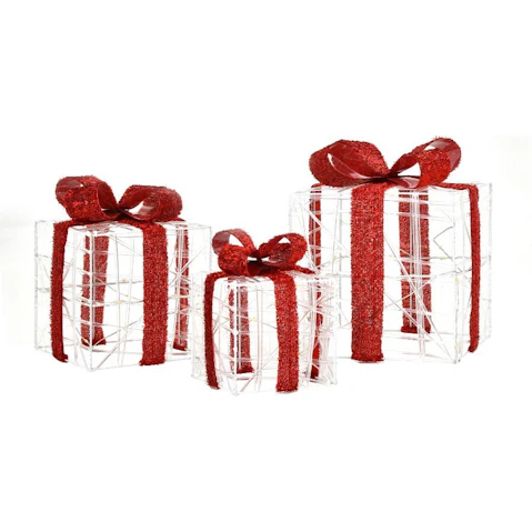 Costway Pack of 3 Gift Present Box 60 LED Light Pre-Lit Christmas Decoration