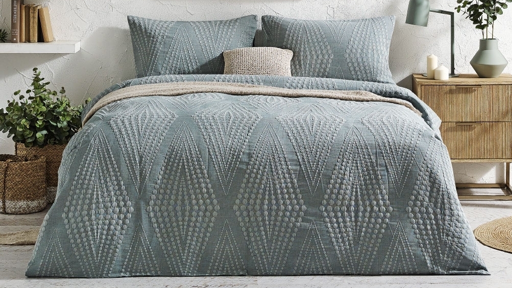 L'Avenue Ava Eucalyptus Jacquard Quilt Cover Set - Queen