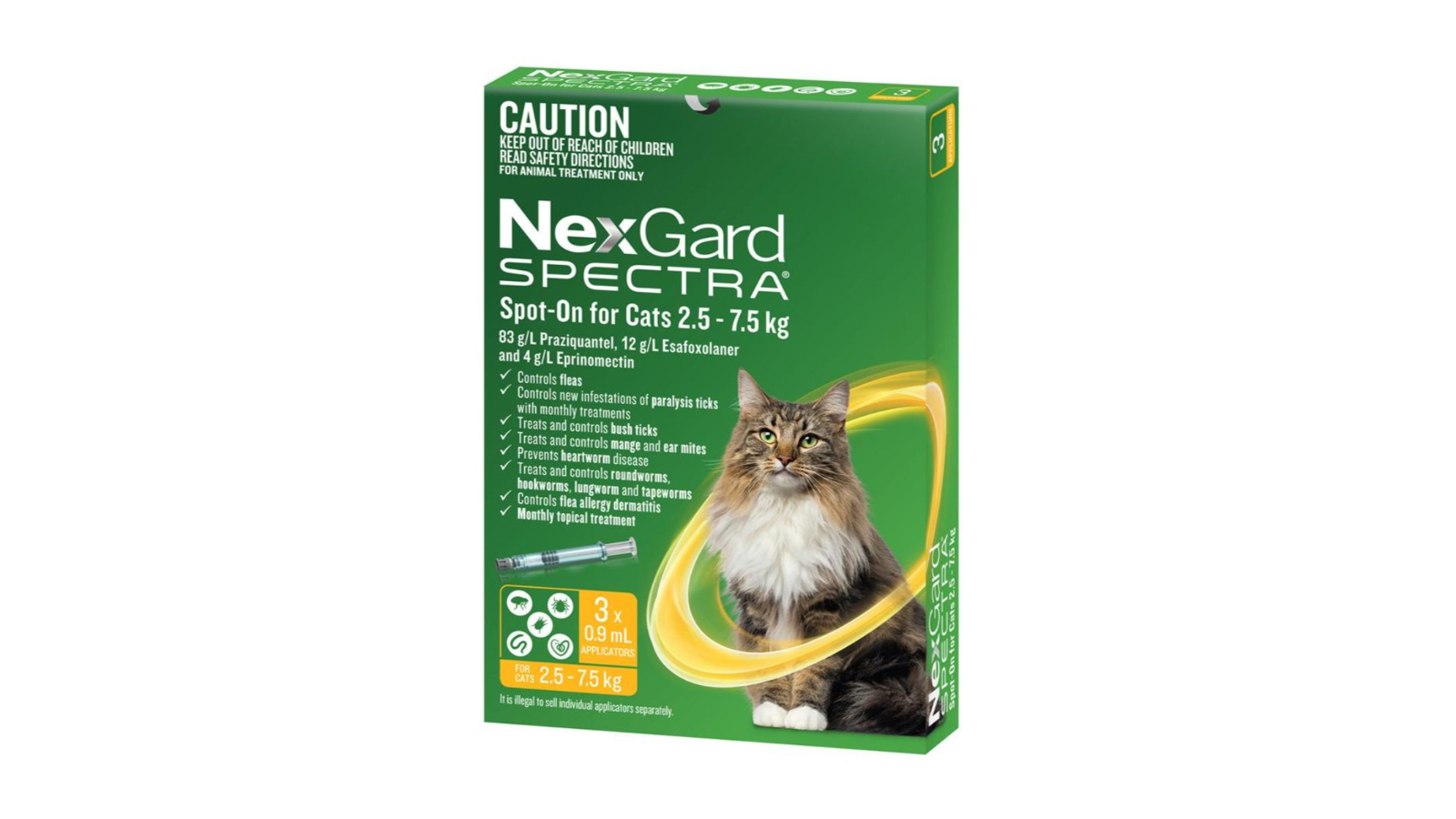 Nexgard Spectra WNGSOCL3 Pack of 3 Spot-On for Cat - 2.5-7.5kg