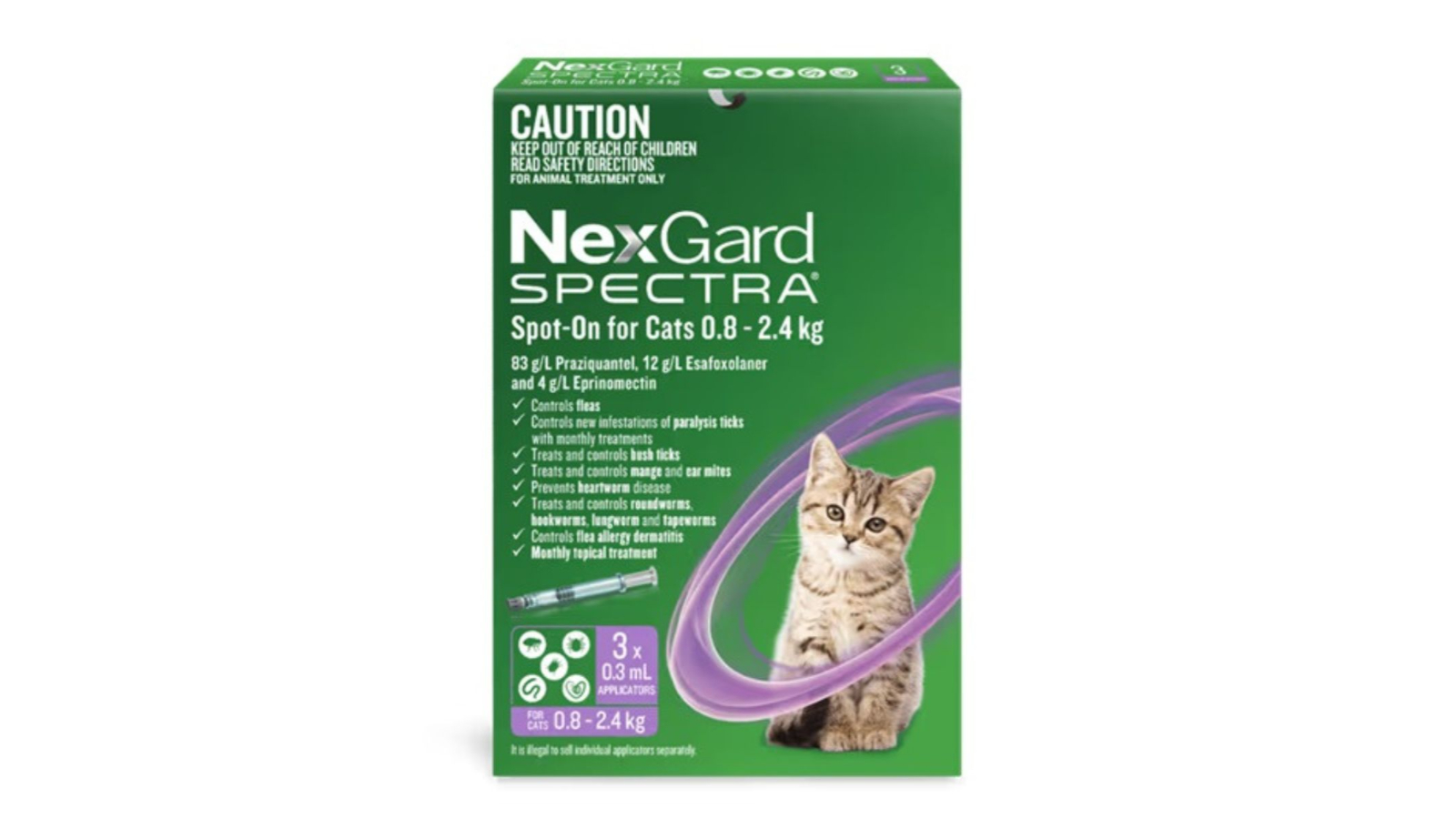 Nexgard Spectra WNGSOCS3 Pack of 3 Spot-On for Cat - 0.8-2.4kg