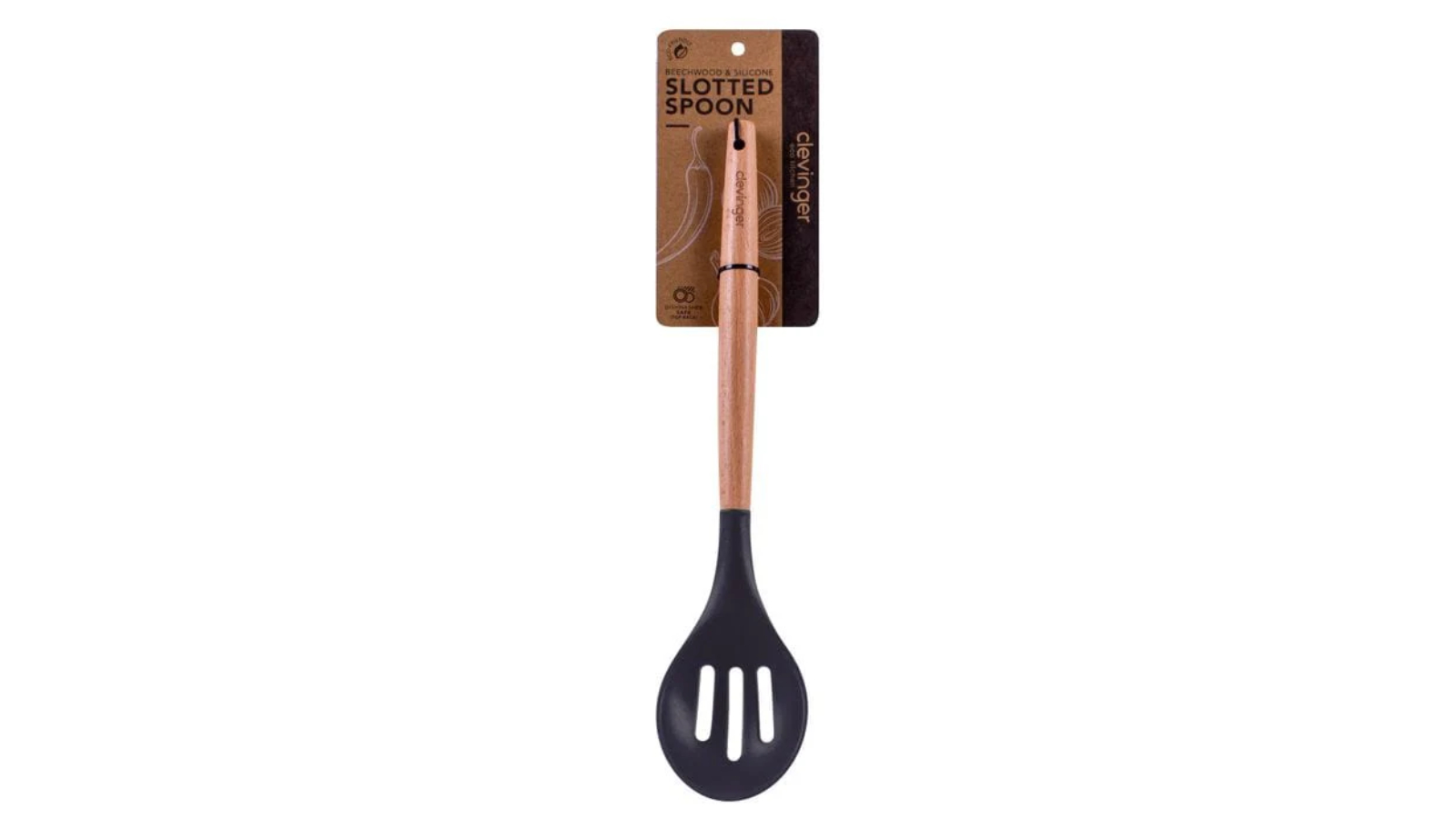 Clevinger 2 Piece Beechwood and Silicone Slotted Spoon - Charcoal