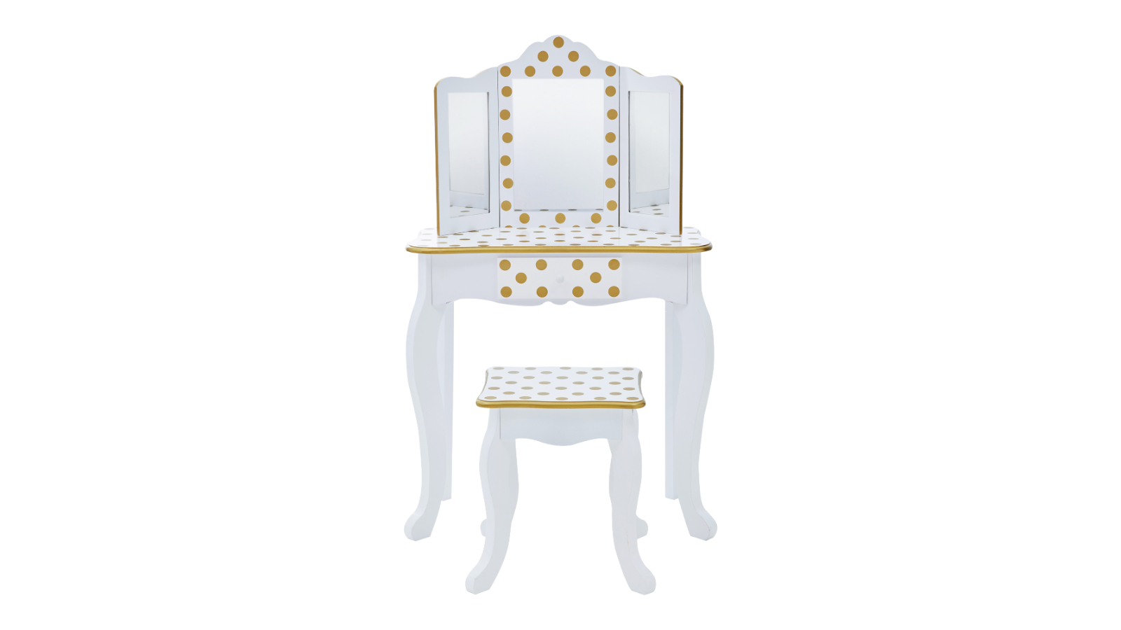 Fantasy Fields Gisele Polka Dot Kids Play Vanity Table and Stool - White and Gold