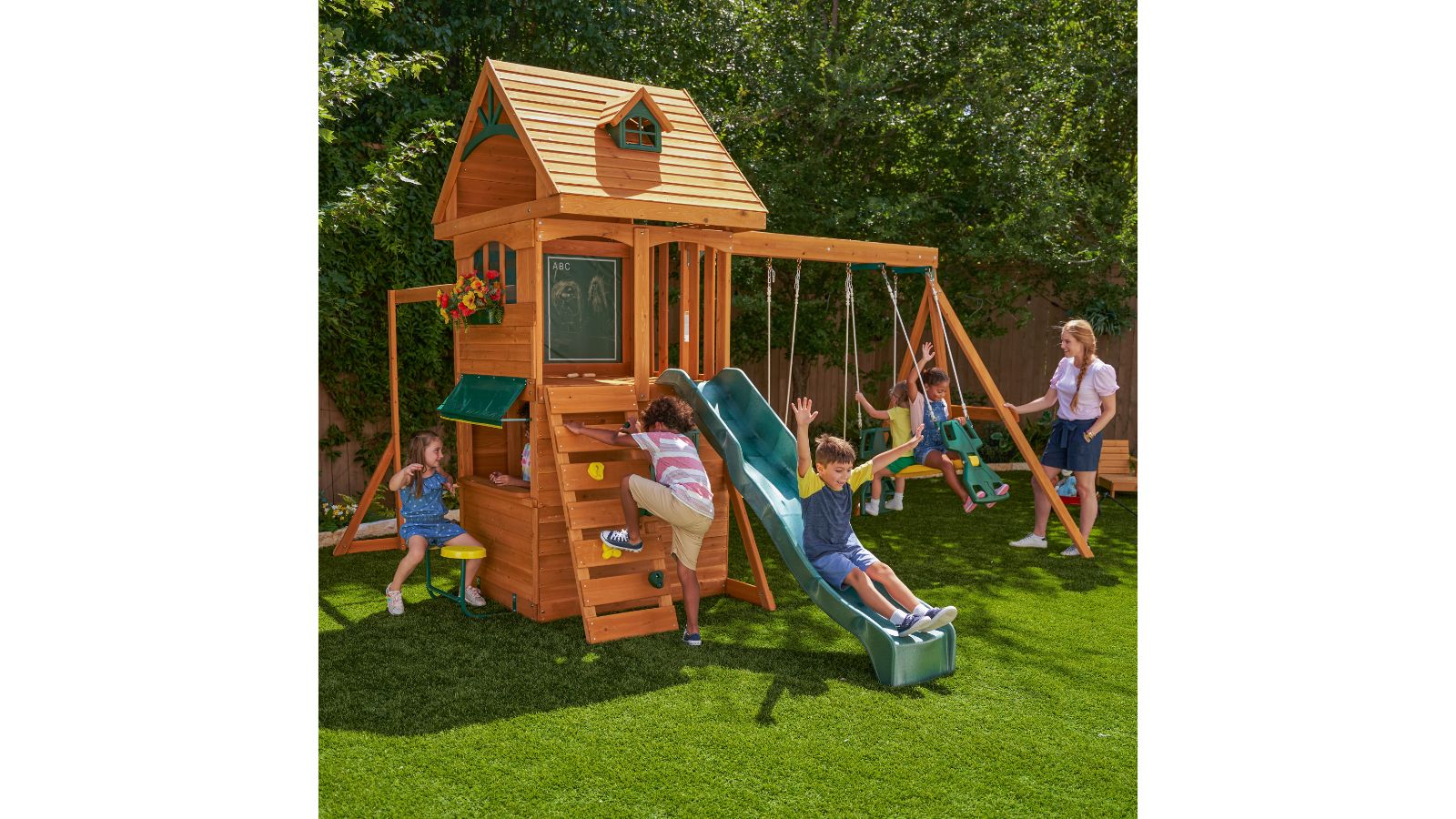 KidKraft Ridgeview Deluxe Clubhouse Wooden Swing Playset Harvey