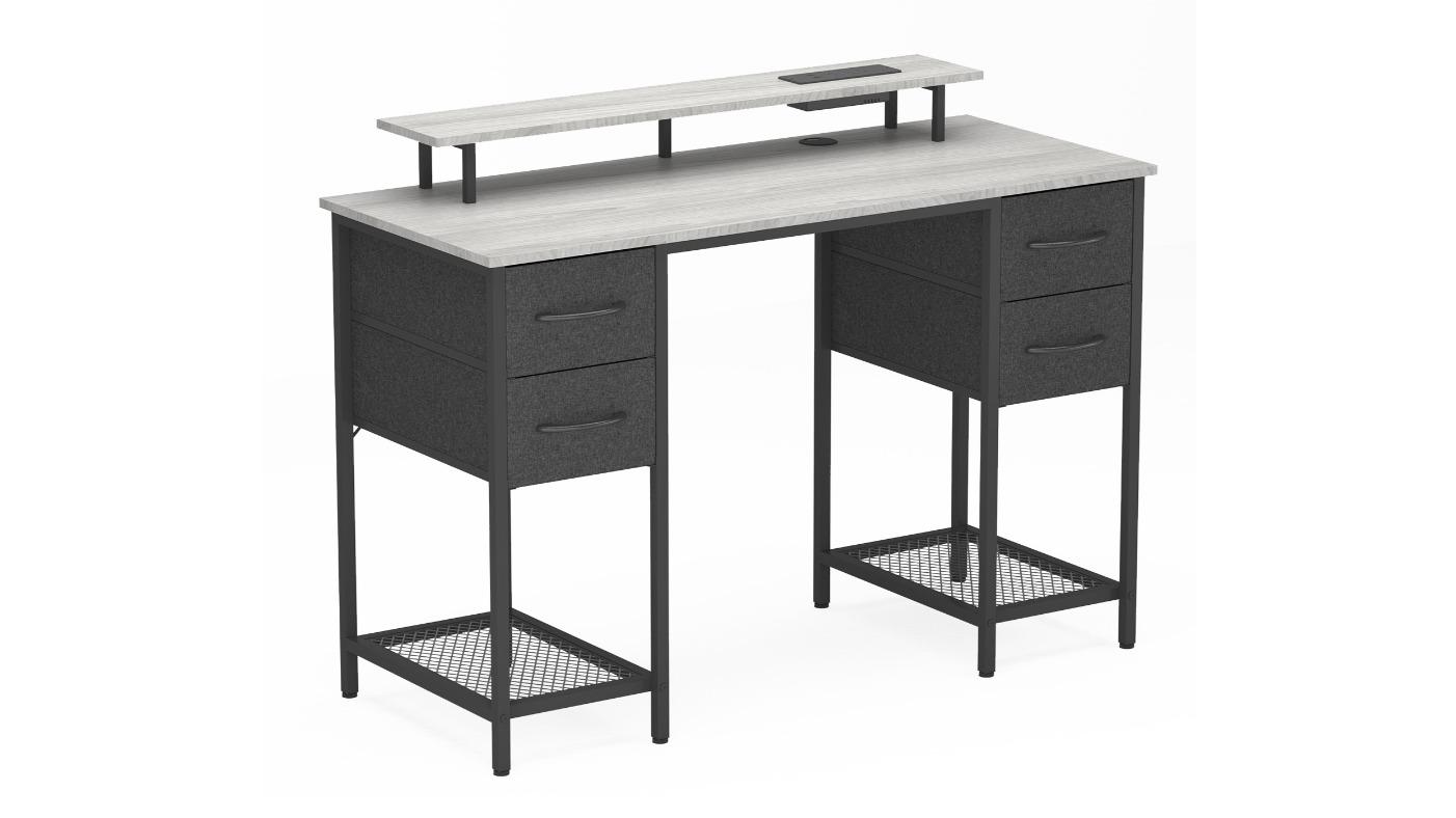 Advwin 120cm Gaming Desk with LED Light and Power Outlet and Monitor Stand - Grey