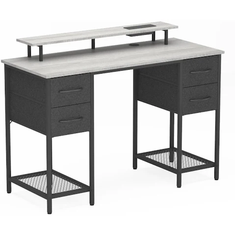 Advwin 120cm Gaming Desk with LED Light and Power Outlet and Monitor Stand - Grey