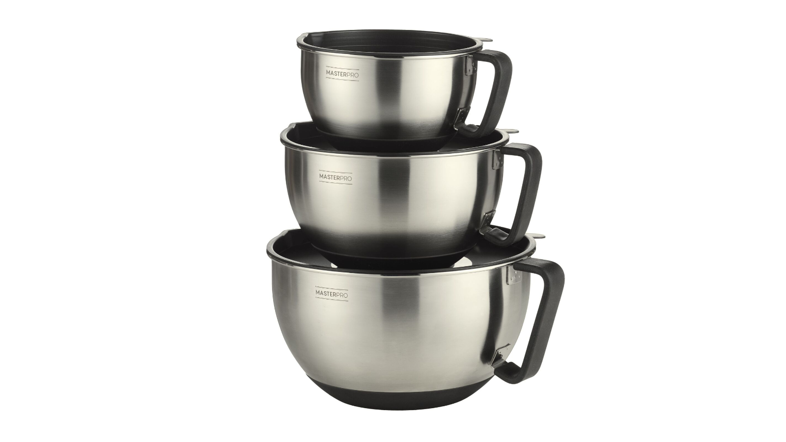 MasterPro Set of 3 Stainless Steel Mixing Bowls with Lid