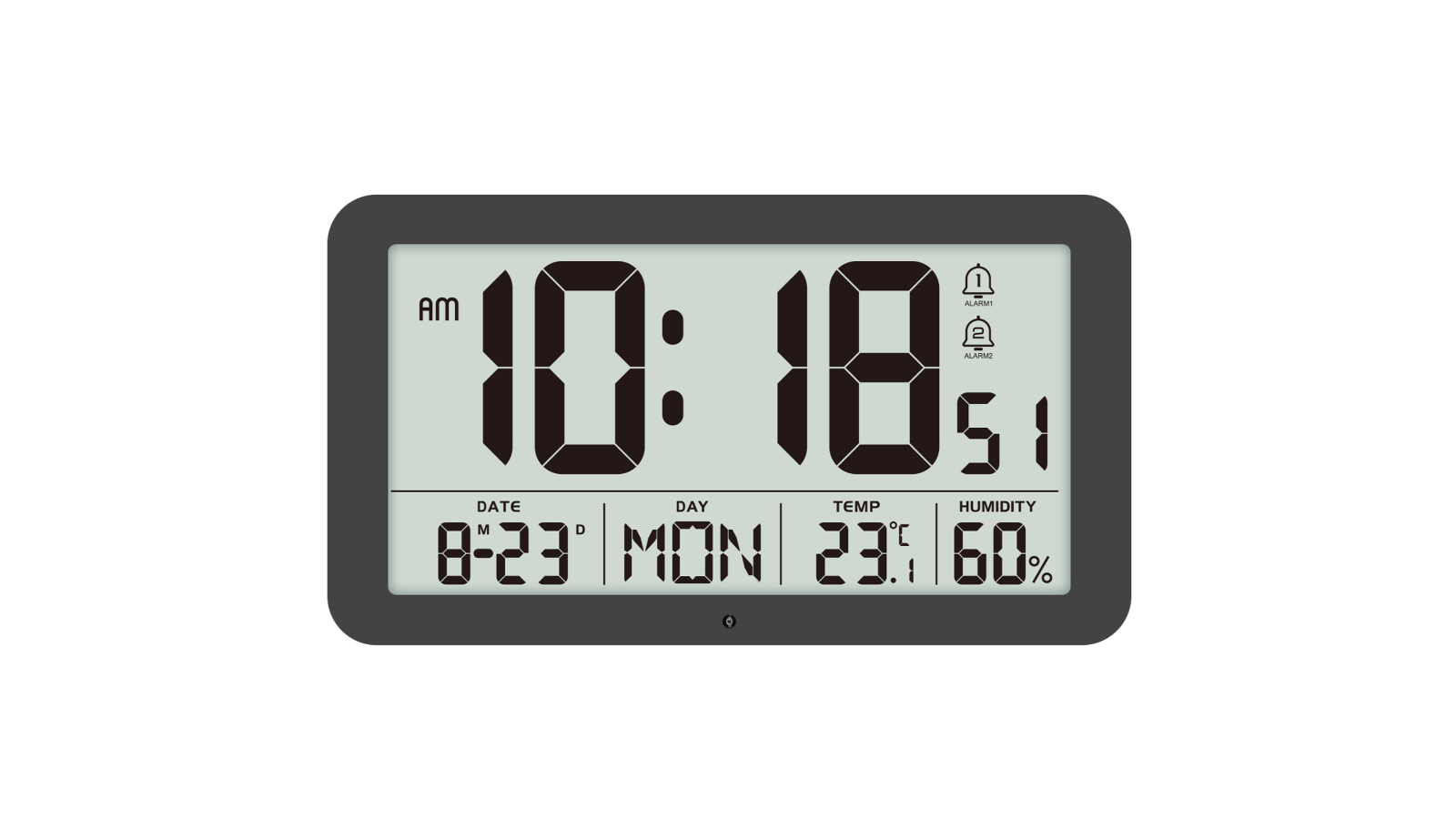TODO 8.5inch LCD Temperature USB Power Wall Digital Alarm Clock - Black